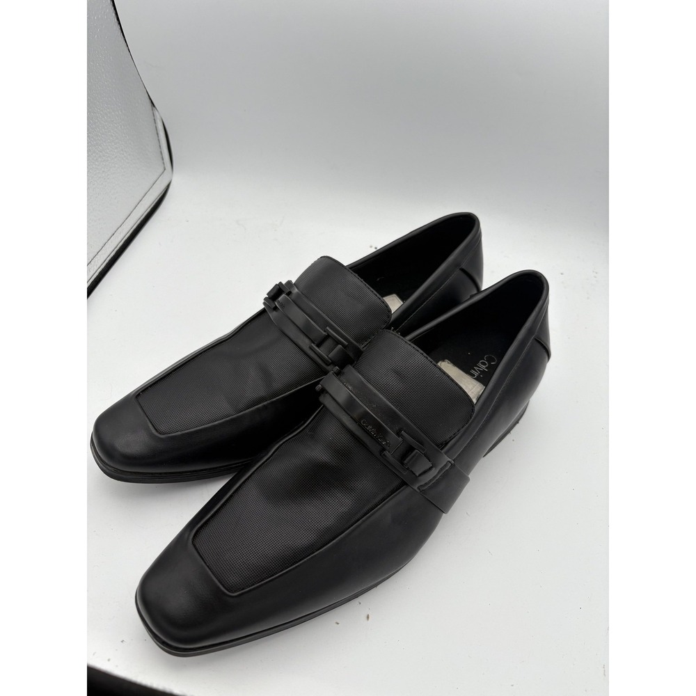 Calvin Klein Shoes Mens Size 10 Black Synthetic Slip On Square Toe Dress Loafers